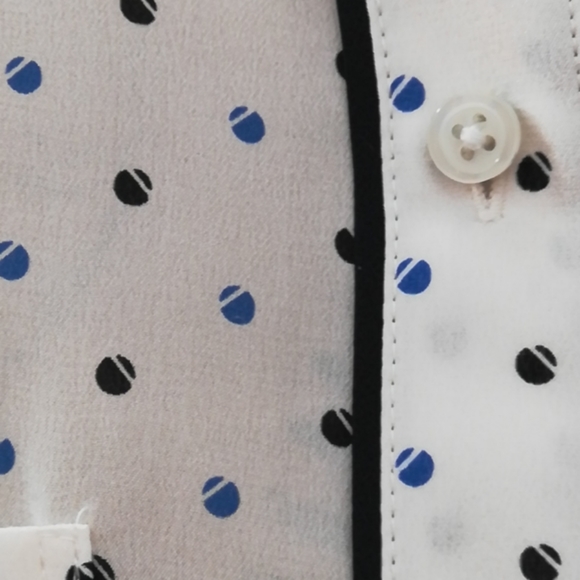 White Blouse with Navy and Blue Circles/Dots (NWT) - Picture 5 of 11